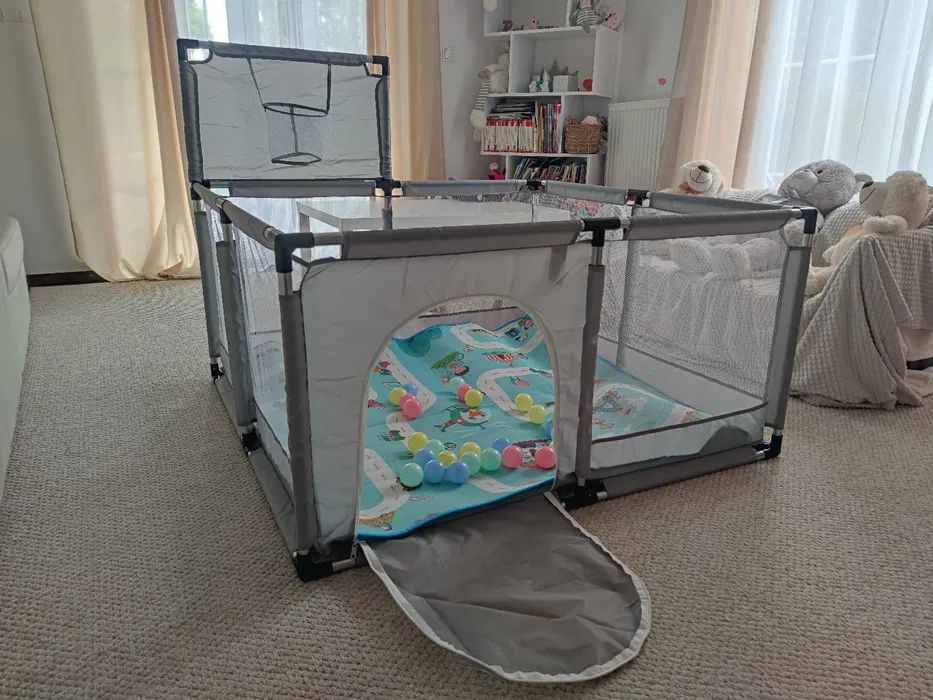 Kojec Dla Dzieci 126X126 Z Koszem Suchy Basen 30 Piłek + Mata + Torba