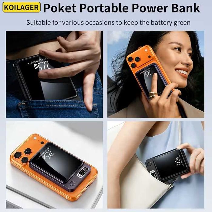 Power Bank Portátil Sem Fio com Capacidade de 10000mAh, Suporta Carregamento Rápido de 22.5W