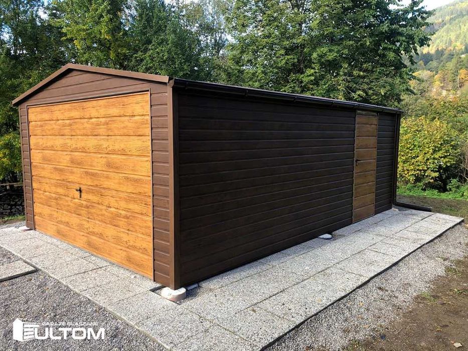 Garaż blaszany 4x5,4x6,4x7,4x8  blaszak drewnopodobny orzech premium