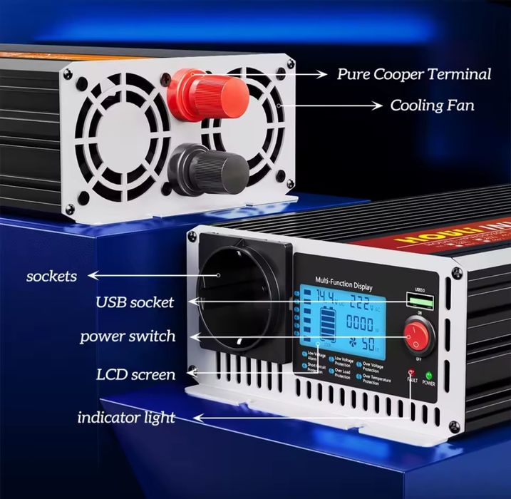 Inversor de onda senoidal pura HOULI 5000W | 12V a 230V | Controle Remoto LCD | Carro/RV/alimentação fora da rede