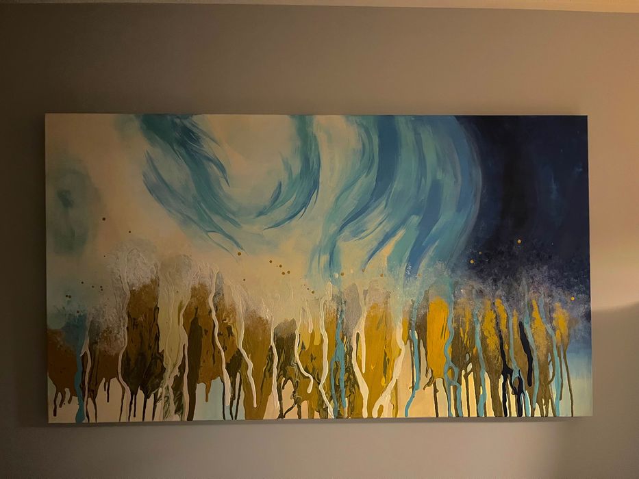 Obraz autorski abstrakcja "Fale" – ręcznie malowany, 160x90 cm