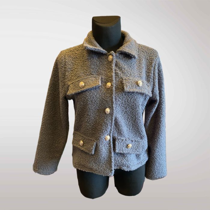 Kurtka Damska Bluza Guziki Kieszenie Beżowy