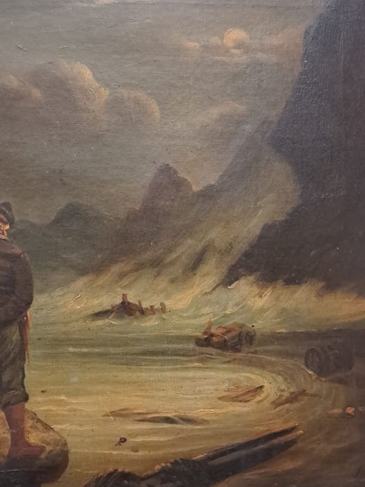 Quadro a óleo com moldura em madeira