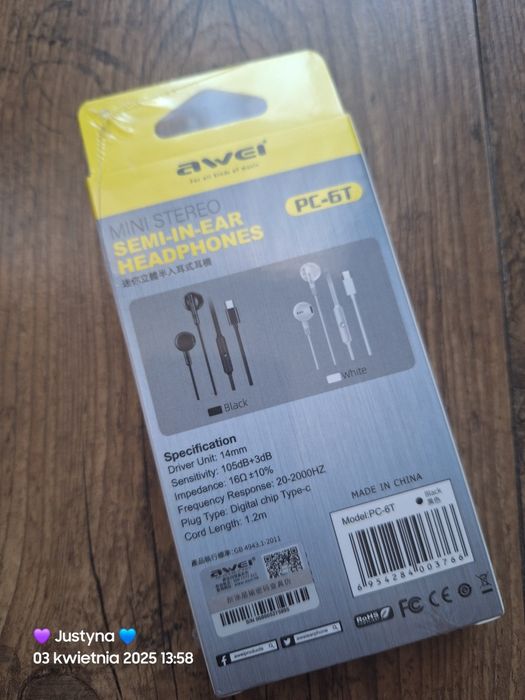 Nowe słuchawki awei typ-c  / typu C