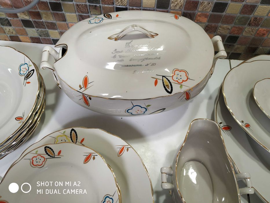 Столовый сервиз. Чайный набор Дружковка. Ручная роспись. Винтаж.