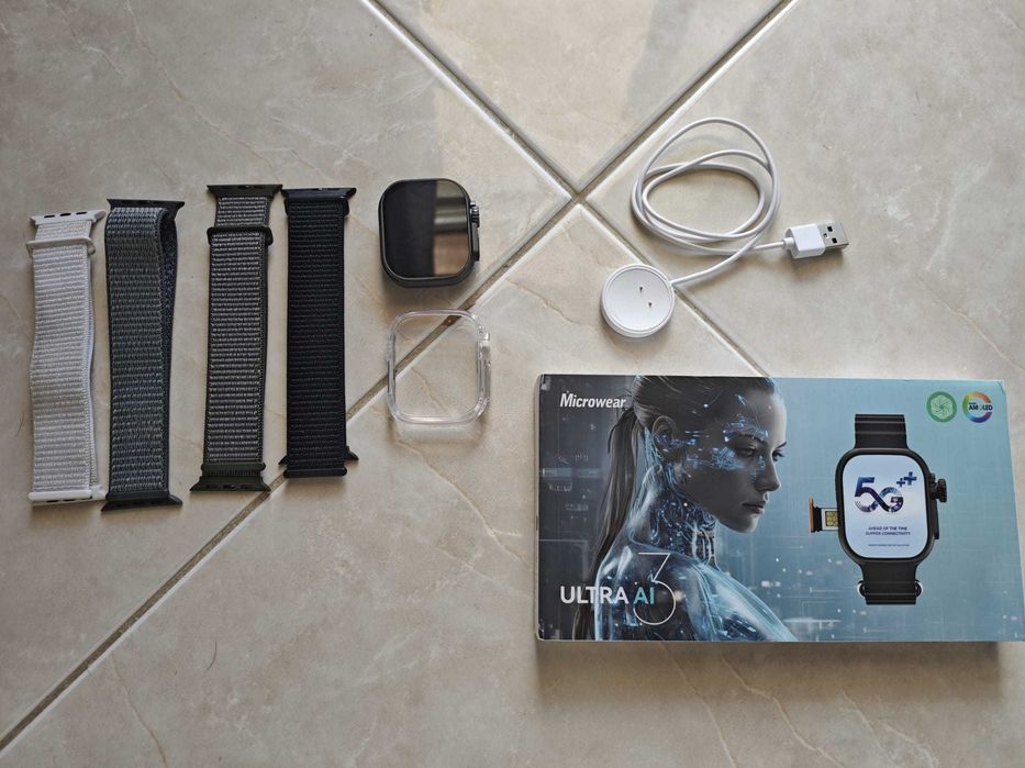Smartwatch Microwear Ultra 3 AI – 128GB Memória / 8GB RAM + 4 Pulseiras (Novo/Semi-novo)