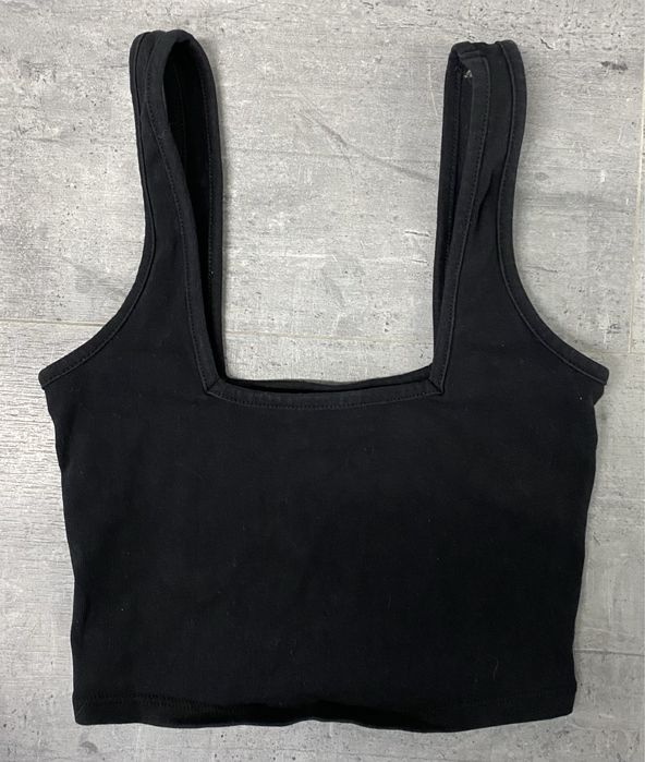 Czarny Crop top kwadratowy dekolt Asos 4 XXS na ramiączkach bawełna
