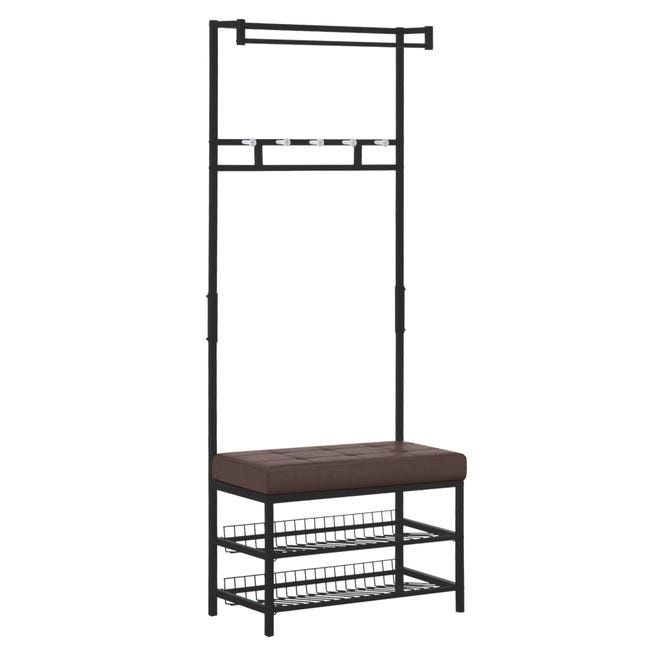 Cabideiro metal c banco, industrial, com sapateira 2 prateleiras, 72,5x35x180cm