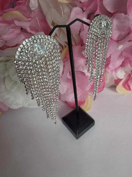 Klipsy wieczorowe C61 srebrne z cyrkoniami – bez przekłuwania