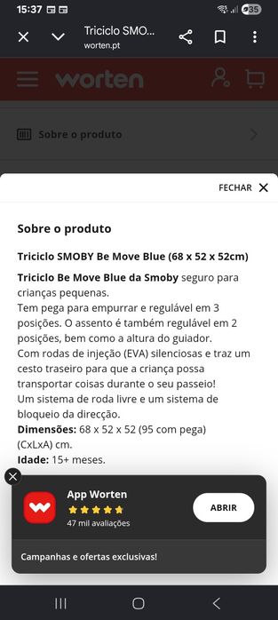 Triciclo Smoby Be Move - Azul (como novo)