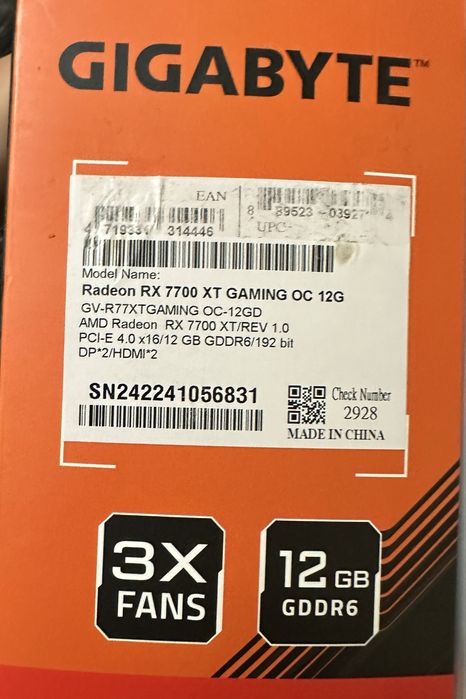 Відеокарта Gigabyte radeon rx7700 xt gaming oc12 G