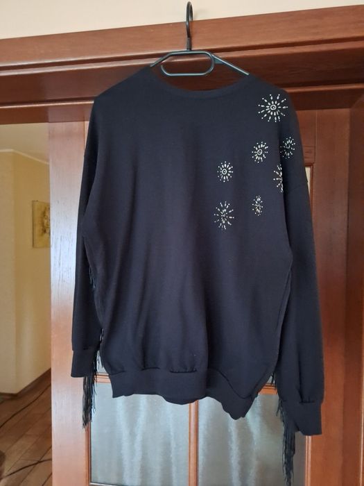 Bluza z frędzlami M czarna nowa
