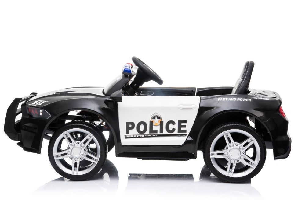 AUTO na akumulator POLICJA 2x45W, koła EVA, Ecoskóra MEGAFON PILOT!