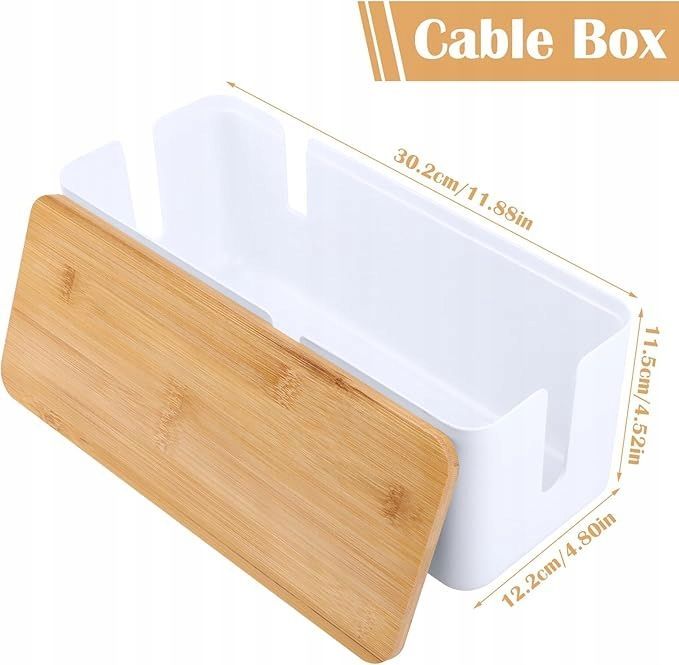 vfandv pudełko z pokrywą na kable organizer biały/drewniany plastik