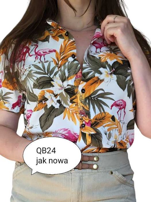 Koszula męska damska QB24 M L kolorowa kwiaty liście lato nowa