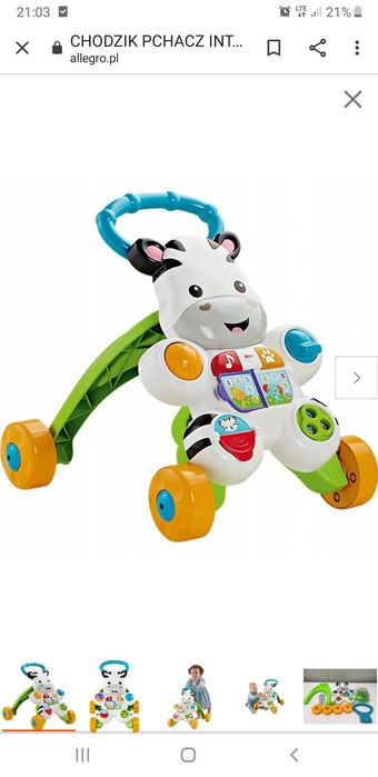 Pchacz chodzik zebra Fischer Price kosztowal 150 zl