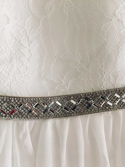 Suknia ślubna #12 ivory długi rękaw linia A pasek rozmiar 46 XXXL