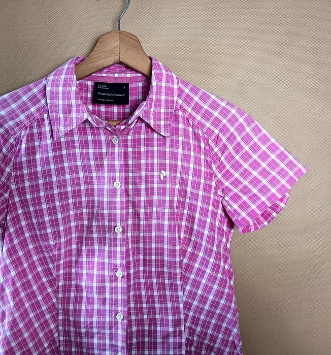 Peak Performance Koszula Damska Różowa W kratę Krótki Rękaw Używana R.