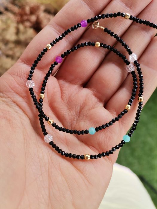 Naszyjnik choker kamienie kryształ amazonit jadeit srebro