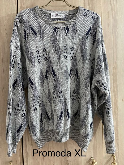 Pro moda XL męski sweter szary wzorek zima Vintage