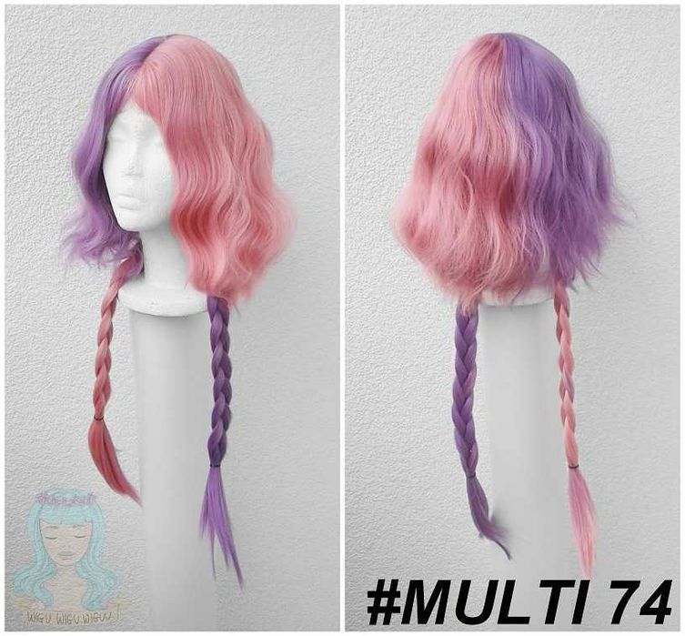 Peruka dwukolorowa różowa fioletowa peruka falowana jellyfish wig