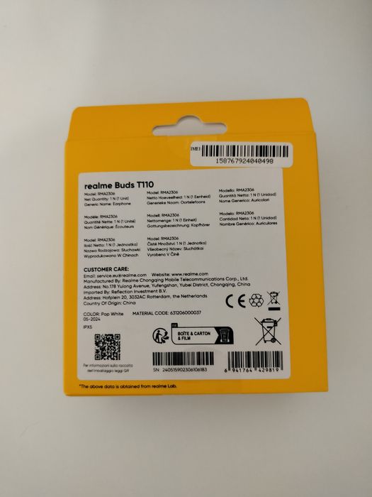 Słuchawki bezprzewodowe realme buds t100 nowe