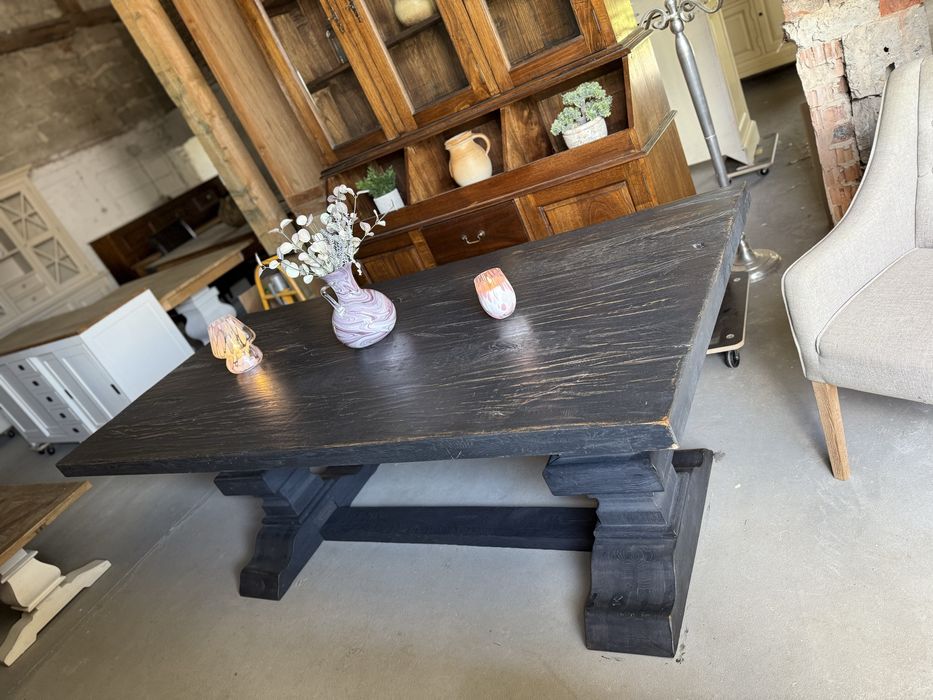 Stół klasztorny 220 stare drewniany vintage RUSTIC czarny dąb dębowy