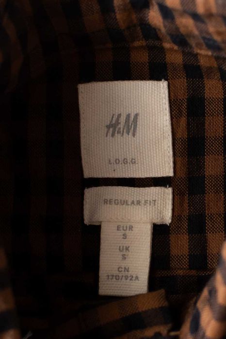 Koszula męska regular fit brązowa krata H&M bawełna casual preppy S
