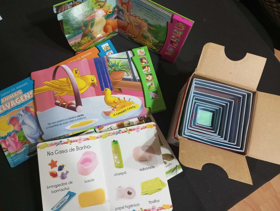 2 coleções livros bebés/crianças + OFERTA cubos empilháveis