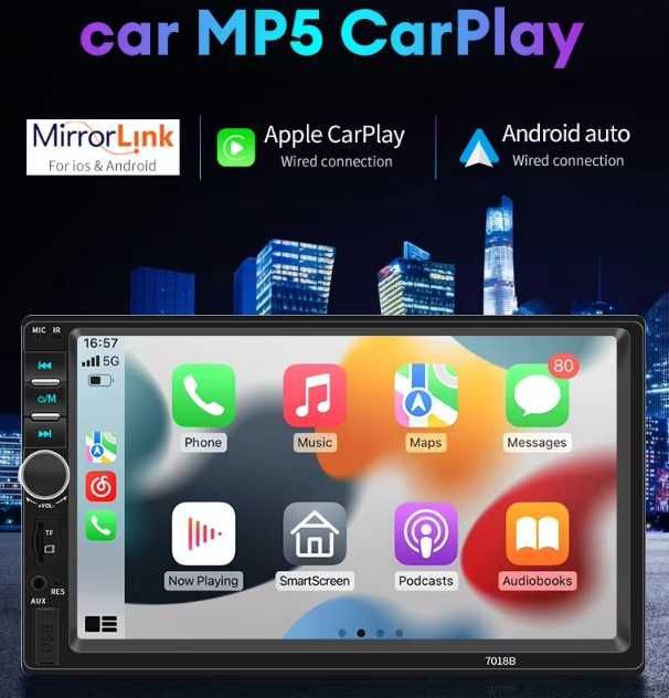 Autorrádio 2din 7" Hd Touch Carplay | Android auto BT Radio FM 50w x4