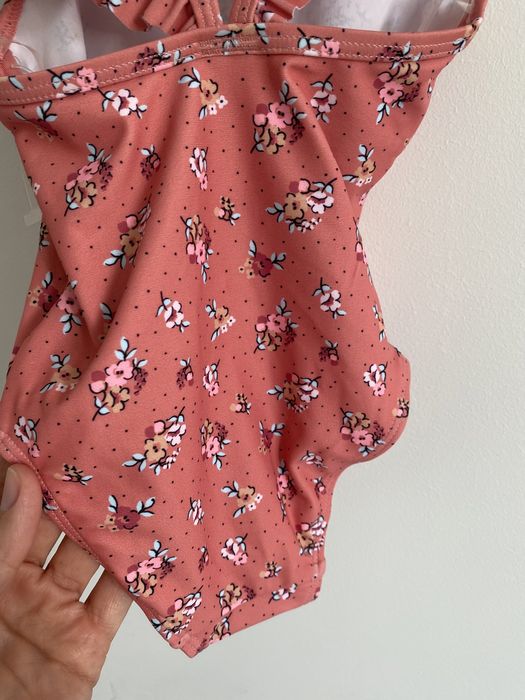 Kostium kąpielowy next koralowy 80 drobne kwiatki falbanki