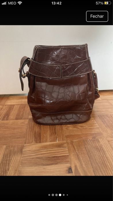 Mala bucket castanha de pele Belcinto