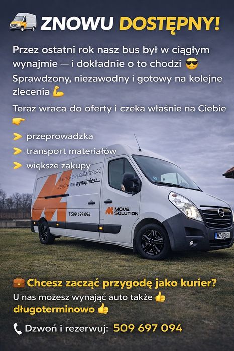 Wynajem busa dostawczego Bytów – Opel Movano L3H2 | przeprowadzki