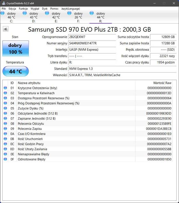 Dysk SSD PCIe M.2 Samsung 970 Evo Plus 2TB MZ-V7S2T0BW mało używany