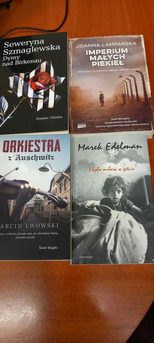 4 książki Edelman "I była miłość w getcie, Lwowski "Orkiestra z Auchwitz", Szmaglewska "Dymy nad Birkenau", Lamparska "Imperium małych piekieł"