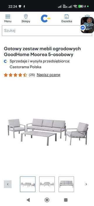 Zestaw aluminiowych mebli ogrodowych stolik, 2 krzesła i sofa