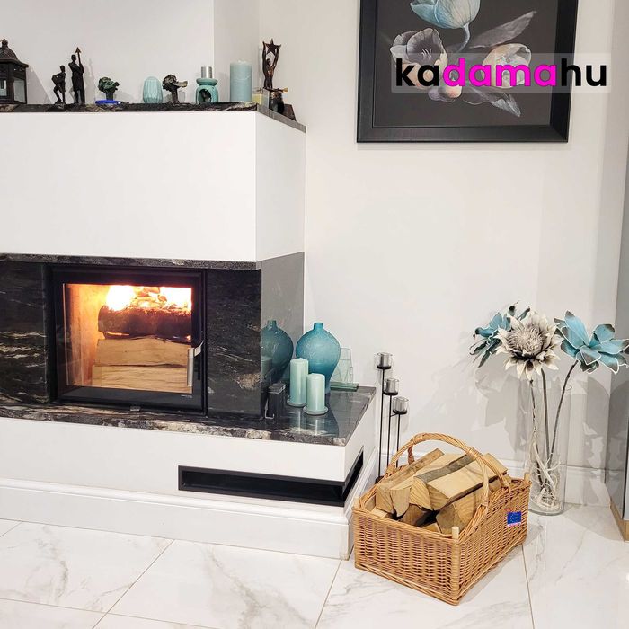 Duży kosz wiklinowy obszyty materiałem Juta na drewno 60x40x40cm