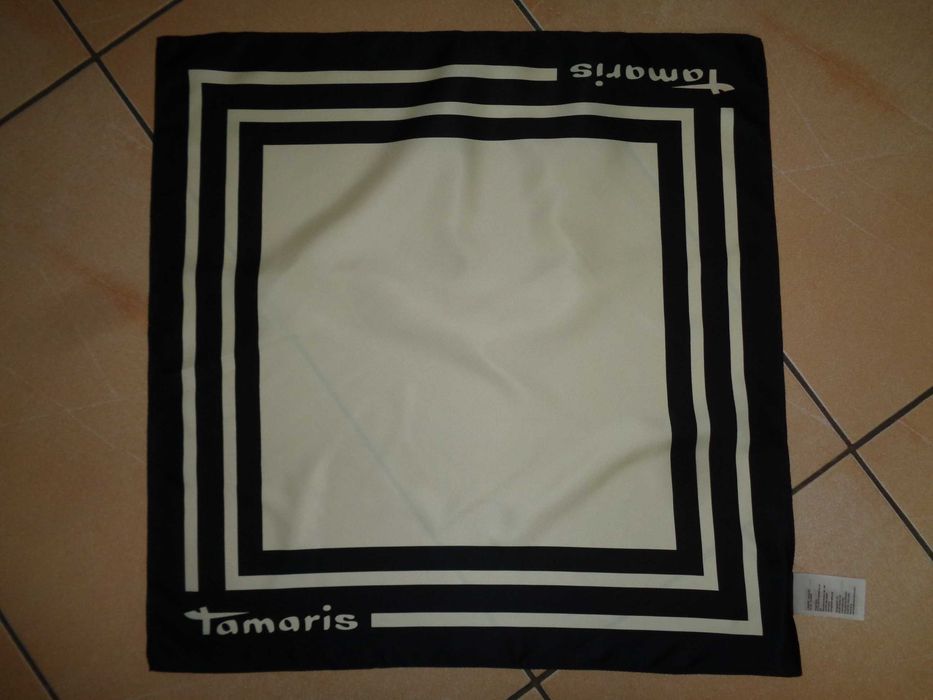 Markowa apaszka chusta TAMARIS czarno-biała / kremowa elegancka