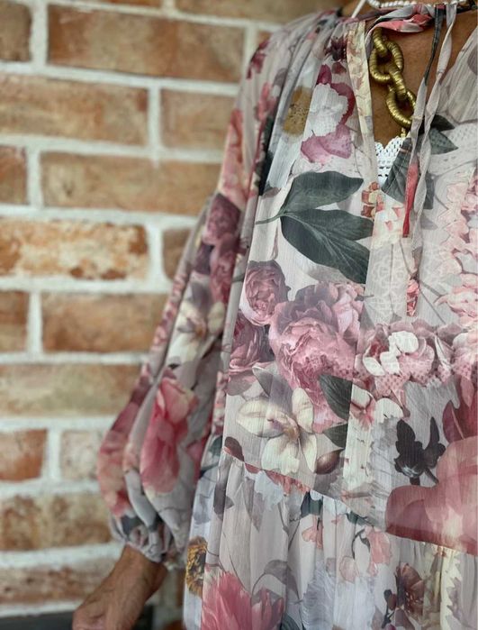 H&M długa maxi oversize sukienka Boho w kwiaty Floral print XL/XXL