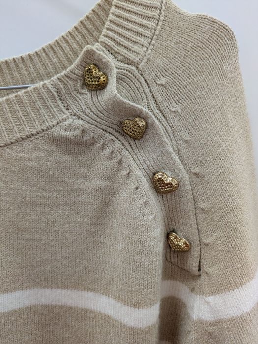 Camisola Primavera Riscas Bege e Branca, Tamanho L