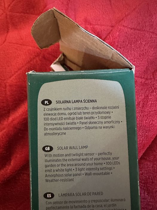 Solarna lampa ścienna LED 100 diod + czujnik ruchu IP44 nowa