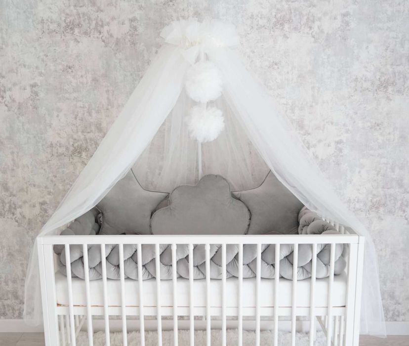 Conjunto para berço, trança,  almofadas, rede e suporte