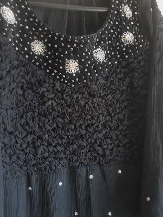 Black Pakistani Indian Bollywood Anarkali Dress Long Maxi for Wedding Party with Chiffon Dupatta