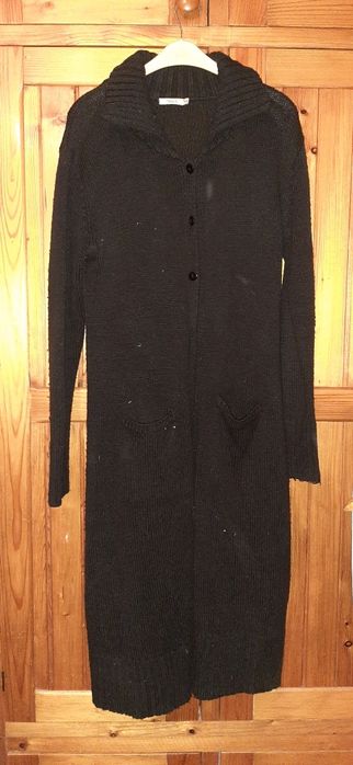 Czarny długi sweter płaszczowy damski ok. 42 – gruby, ciepły