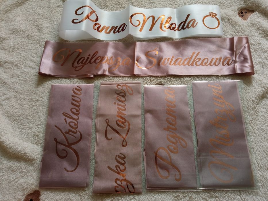 Zestaw na panieński - okulary serca i szarfy - panna młoda + 5 druhen