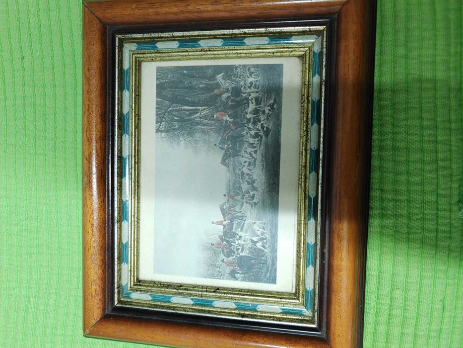 4 quadros motivos de caça gravados no próprio quadro