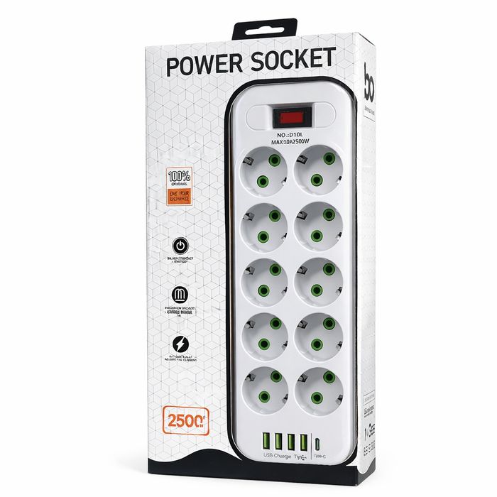 Мережевий подовжувач Power Socket D6 на 6 розеток з вимикачем