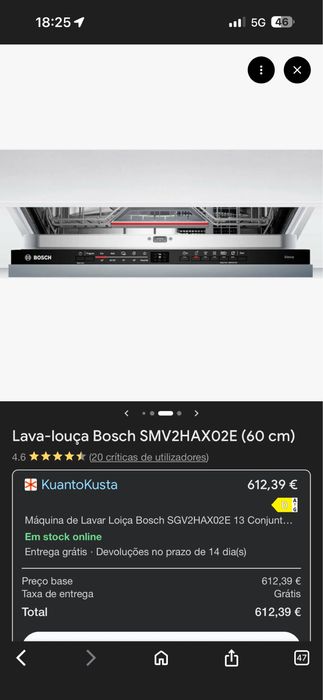 Máquina de Lavar Loiça encastre Bosch   SGV2HAX02E