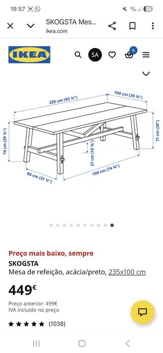 Mesa jantar acácia Ikea Skogsta como nova