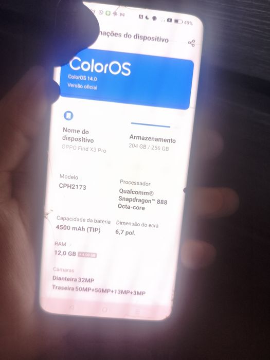 OPPO find X3 pro 12/256gb (para peças)